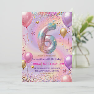 Regenboog Glitter 6de Verjaardagsfeestje Kaart