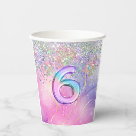 Regenboog Glitter 6e Verjaardagsfeestje Papieren Bekers