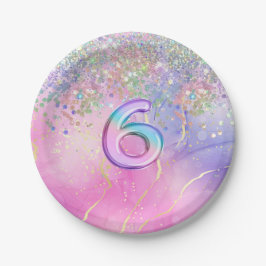 Regenboog Glitter 6e Verjaardagsfeestje Papieren Bordje
