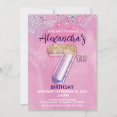 Regenboog Glitter 7e verjaardag Meisje Party Uitno Kaart (Voorkant)