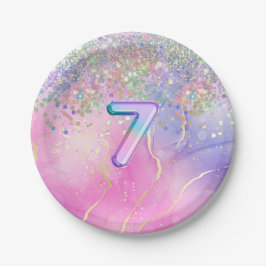 Regenboog Glitter 7e Verjaardagsfeest Papieren Bordje