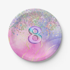 Regenboog Glitter 8e Verjaardagsfeestje Papieren Bordje