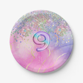 Regenboog Glitter 9e Verjaardagsfeestje Papieren Bordje