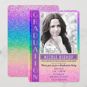 Regenboog Glitter Afstudeerfeest Diploma Foto Kaart