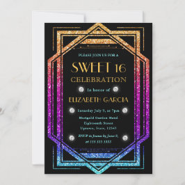 Regenboog Glitter Art Deco Vintage Frame Sweet 16 Kaart