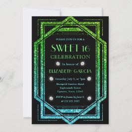 Regenboog Glitter Art Deco Vintage Frame Sweet 16 Kaart