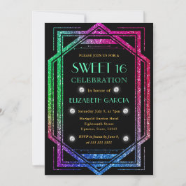 Regenboog Glitter Art Deco Vintage Frame Sweet 16 Kaart