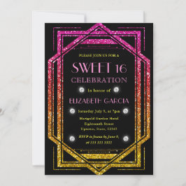 Regenboog Glitter Art Deco Vintage Frame Sweet 16 Kaart
