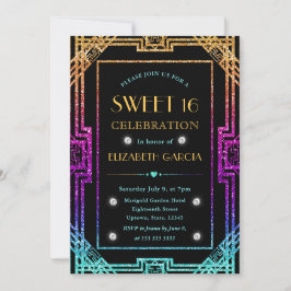 Regenboog Glitter Art Deco Vintage Frame Sweet 16 Kaart