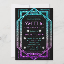 Regenboog Glitter Art Deco Vintage Lijst Sweet 16 Kaart