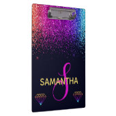 Regenboog Glitter & Diamanten Monogram Klembord (Rechts)
