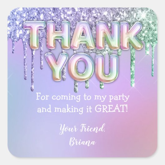 Regenboog Glitter Drips Meisje Verjaardagsfeestje  Vierkante Sticker (Voorkant)