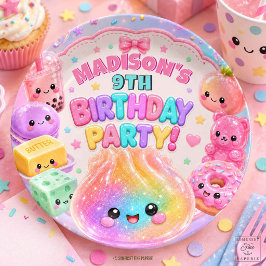 Regenboog Glitter Dumpling Squishies Verjaardagsfe Papieren Bordje