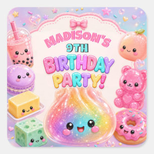 Regenboog Glitter Dumpling Squishies Verjaardagsfe Vierkante Sticker