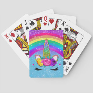 Regenboog Glitter Eenhoorn Hoorn Gezicht Pokerkaarten