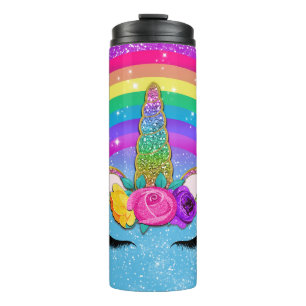 Regenboog Glitter Eenhoorn Hoorn Gezicht Thermosbeker