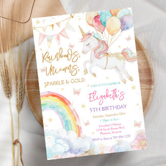 Regenboog Glitter Eenhoorn Verjaardagsuitnodiging Kaart