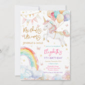 Regenboog Glitter Eenhoorn Verjaardagsuitnodiging Kaart (Voorkant)