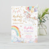 Regenboog Glitter Eenhoorn Verjaardagsuitnodiging Kaart (Staand voorkant)