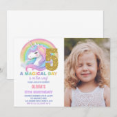 Regenboog Glitter Eenhoorn Verjaardagsuitnodiginge Kaart (Voorkant / Achterkant)