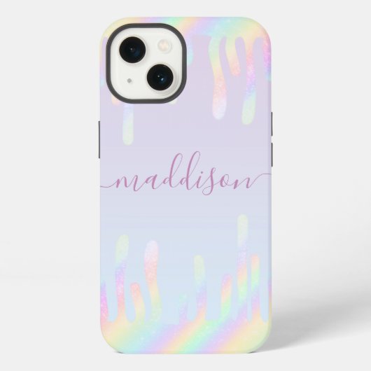 Regenboog Glitter Elegante Script Naam iPhone Hoesje (Achterkant)