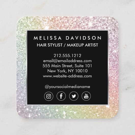 Regenboog Glitter en Glamour Beauty Vierkante Visitekaartje (Achterkant)