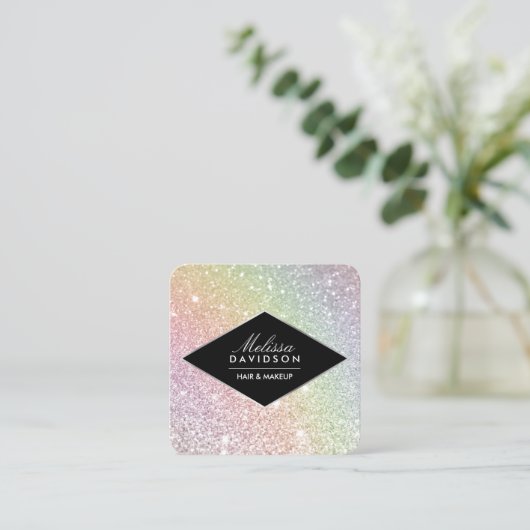 Regenboog Glitter en Glamour Beauty Vierkante Visitekaartje (Staand voorkant)
