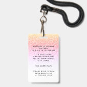 Regenboog Glitter Glam VIP Pas 16e Uitnodiging Badge (Achterkant met lanyard)