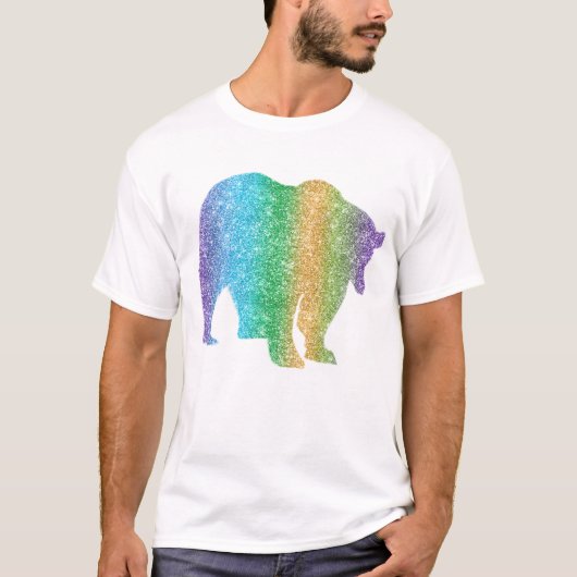 Regenboog Glitter Kleurige Beer Dier T-shirt (Voorkant)