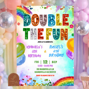 Regenboog Glitter Lovertje Sibling Verjaardagsuitn Kaart