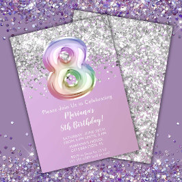 Regenboog Glitter Meisje 8e Verjaardagsfeestje Kaart