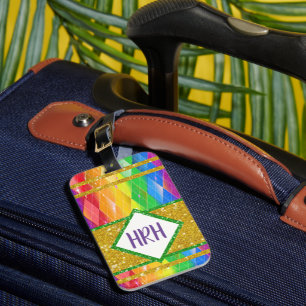 Regenboog Glitter Monogram Pride Argyle Diamant Bagagelabel