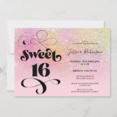 Regenboog glitter ombre chique girly roze Sweet 16 Kaart (Voorkant)
