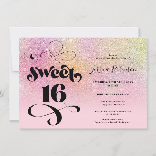 Regenboog glitter ombre chique girly roze Sweet 16 Kaart (Voorkant)