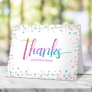 Regenboog Glitter Ombre Confetti Sweet 16 Verjaard Bedankkaart