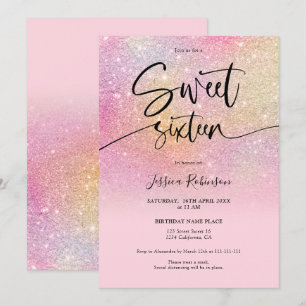 Regenboog glitter ombre girly roze Sweet 16 Kaart