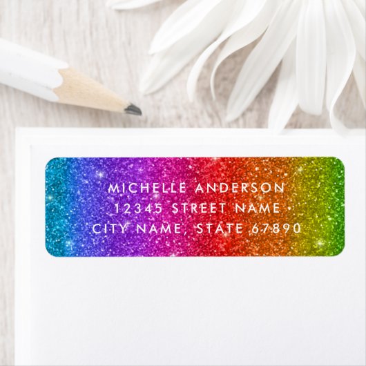 Regenboog Glitter Retouradres Labels (Insitu)