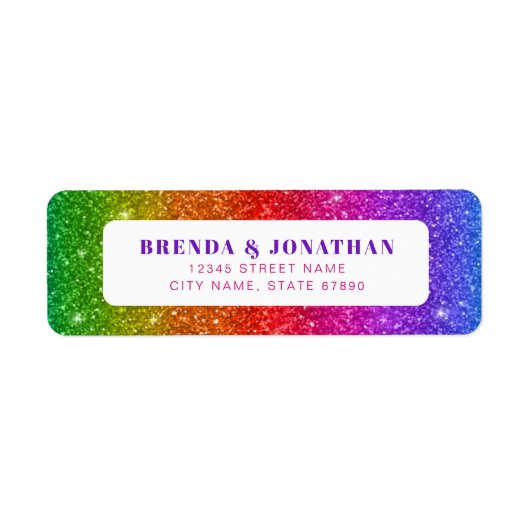 Regenboog Glitter Retouradres Labels (Voorkant)