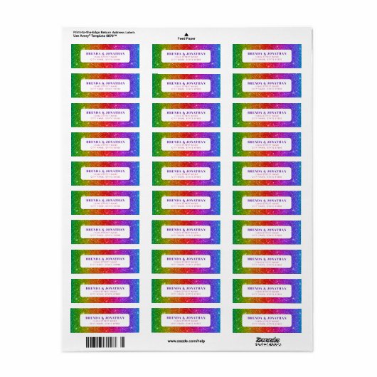 Regenboog Glitter Retouradres Labels (Full Sheet)