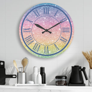 Regenboog Glitter Romeinse Cijfer Glitter Meisjesa Grote Klok