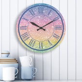 Regenboog Glitter Romeinse cijfers Sparkle Girly Grote Klok