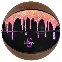 Regenboog Glitter Sparkle Drips Monogram voor Meis Basketbal