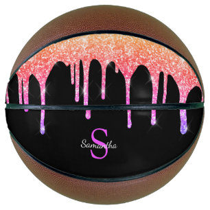 Regenboog Glitter Sparkle Drips Monogram voor Meis Basketbal
