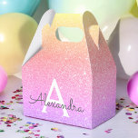Regenboog Glitter & Sparkle Monogram Bedankdoosjes<br><div class="desc">Goud,  roze en Paarse Ombre Regenboog Pastel Faux Glitter en Sparkle Elegant Gift Favor Box. Deze geschenkdoos kan worden aangepast om uw initiaal en voornaam op te nemen en maakt een geweldige verjaardagsfeestje,  vrijgezellenfeest,  vrijgezellenfeest of baby shower geschenkdoos.</div>