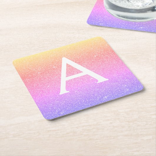 Regenboog Glitter & Sparkle Monogram Verjaardag Kartonnen Onderzetters (Schuin)