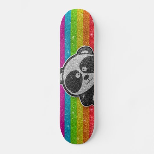 Regenboog Glitter Sparkly Black White Panda Sparkl Persoonlijk Skateboard (Voorkant)