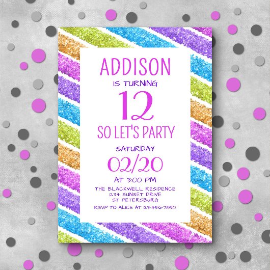 Regenboog Glitter Stripes Verjaardag Kaart