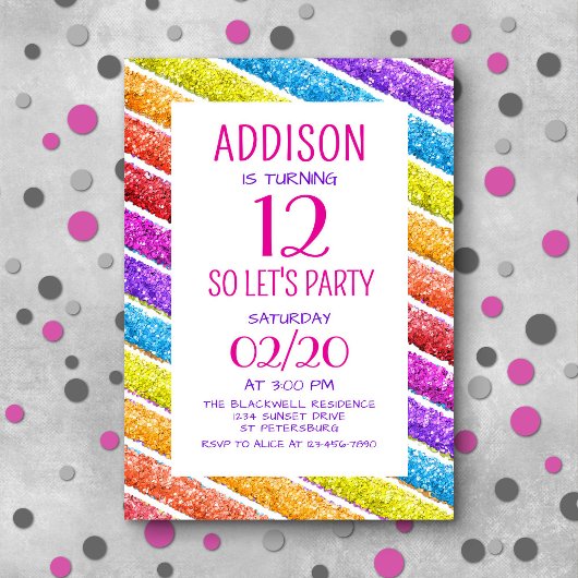 Regenboog Glitter Stripes Verjaardag Kaart