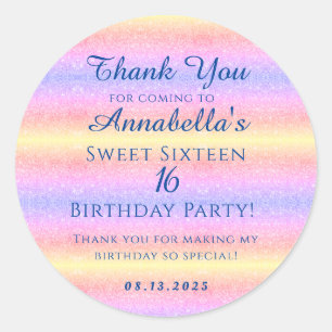 Regenboog Glitter Sweet 16 Zestien Dank u Ronde Sticker