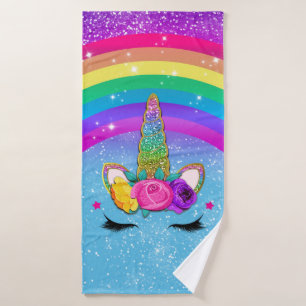 Regenboog Glitterende Eenhoorn Hoorn Gezicht Bad Handdoek